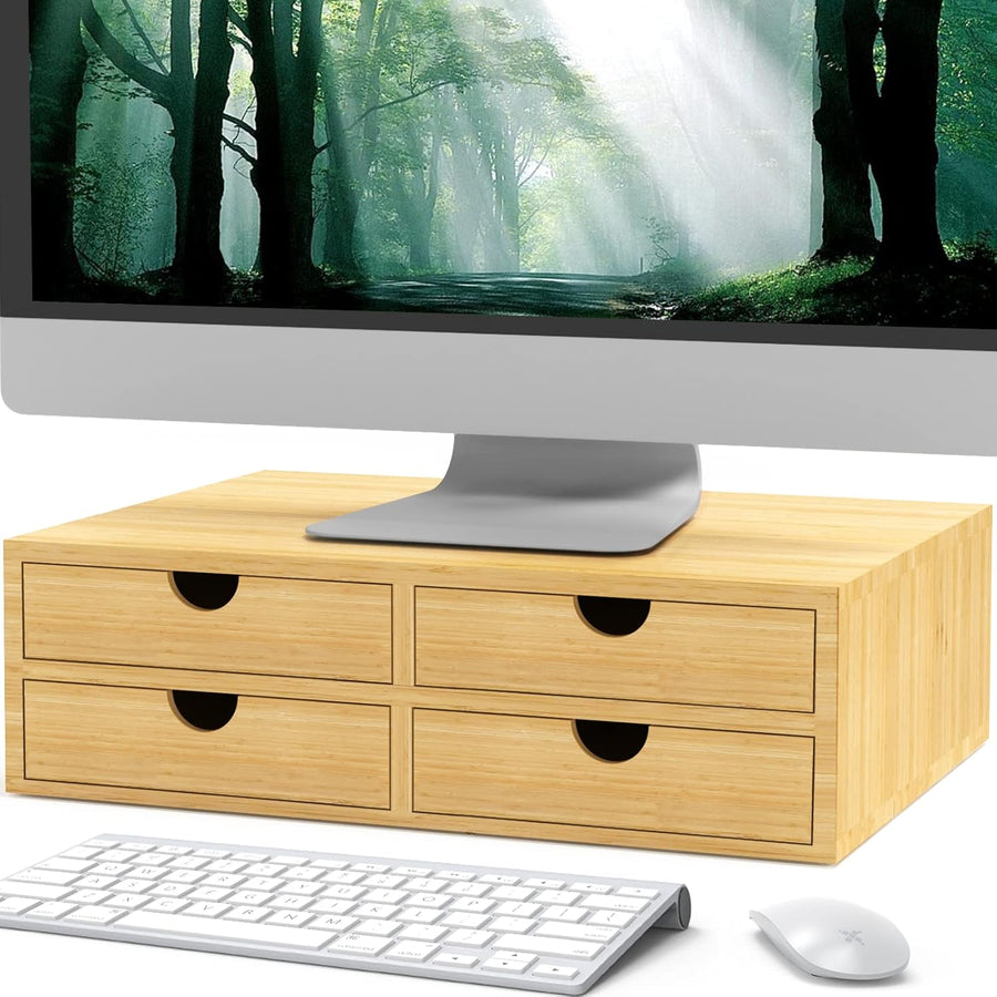 Monitor Stand with Drawer Bamboo